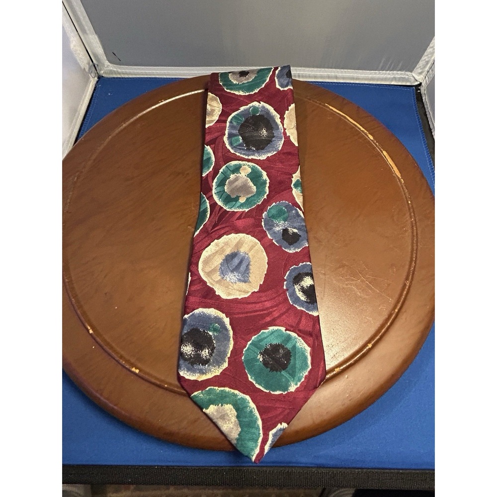 Croft & Barrow Burgundy Men's 100% Italian Silk Tie Abstract Circles Necktie